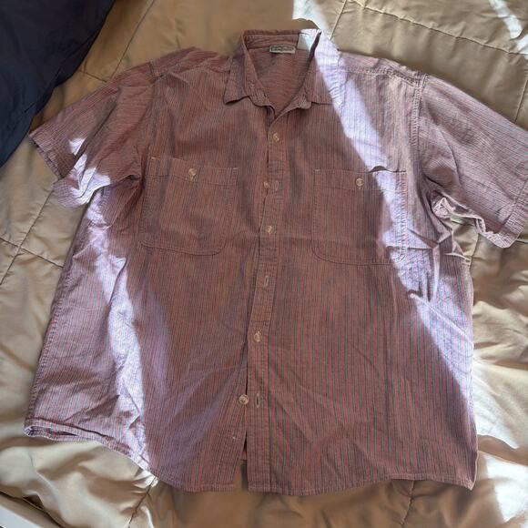 Vintage 90s Patagonia Organic Cotton Go To Shirt Red & Blue Stripe LARGE - Picture 2 of 16